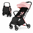 Rever Bebe Joy stroller in Pink, open and folded