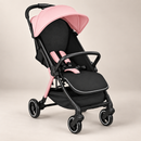 Rever Bebe Joy stroller in Pink, three-quarter view on a light taupe studio background