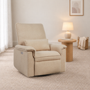 Rever Bebe Ollie Coffee nursery chair styled beside a timber side table and lamp