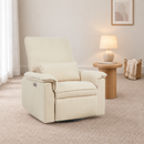 Rever Bebe Ollie Ivory nursery chair styled beside a timber side table and lamp