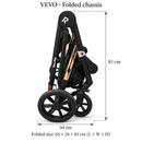 Rever Bebe VEVO folded chassis without seat, 63 × 34 × 81 cm (length × width × height).