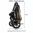 Rever Bebe VEVO folded with seat attached, 63 × 34 × 81 cm (length × width × height).