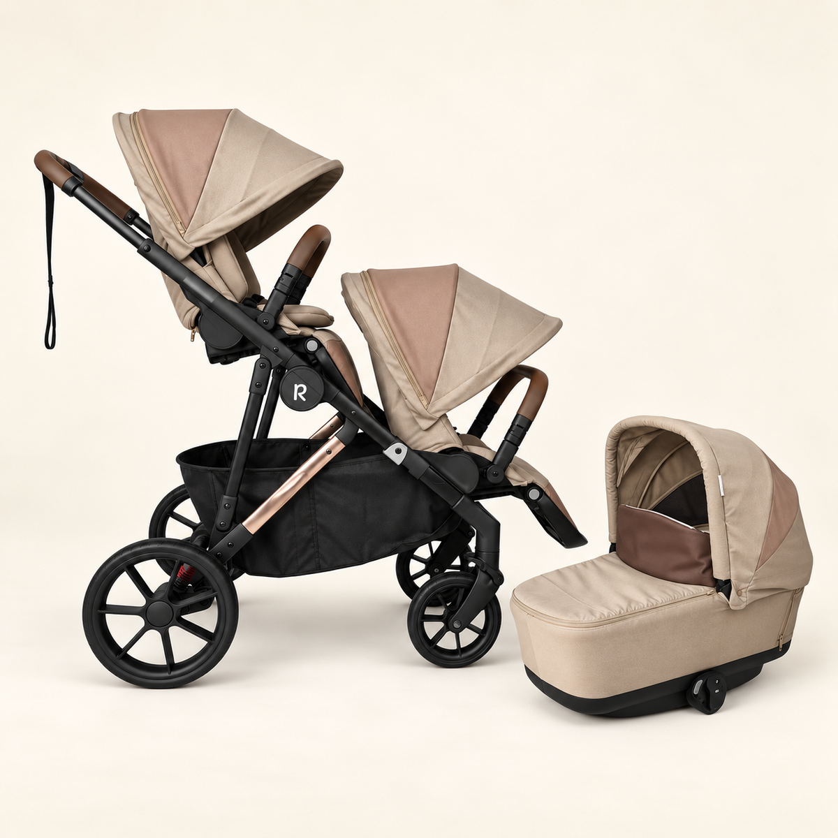 Two seats + bassinet — Taupe
