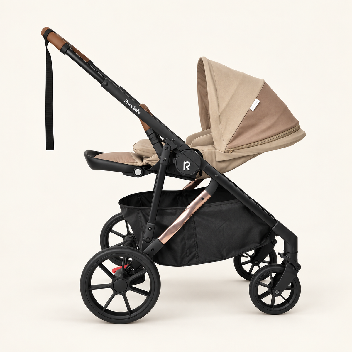 VEVO single parent-facing seat reclined with raised footrest — Taupe