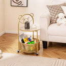 2-Tier Round End Table Storage Side Table Bedroom w/Lockable Wheels – product image 5