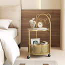 2-Tier Round End Table Storage Side Table Bedroom w/Lockable Wheels – product image 4
