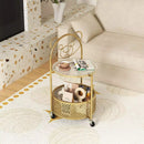 2-Tier Round End Table Storage Side Table Bedroom w/Lockable Wheels – product image 3