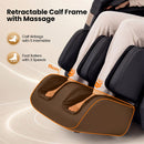 Retractable calf frame with massage features calf airbags and foot rollers for enhanced relaxation and comfort.