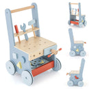 2-in-1 Wooden Push Walker and Tool Workbench — Blue — image 2