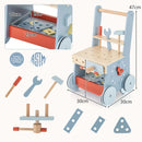 2-in-1 Wooden Push Walker and Tool Workbench — Blue — image 4