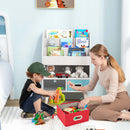 Kids Bookshelf, Children Book Display Rack with 3-Tier Bookshelves, Open Compartment & 2 Fabric Drawers – product image 6