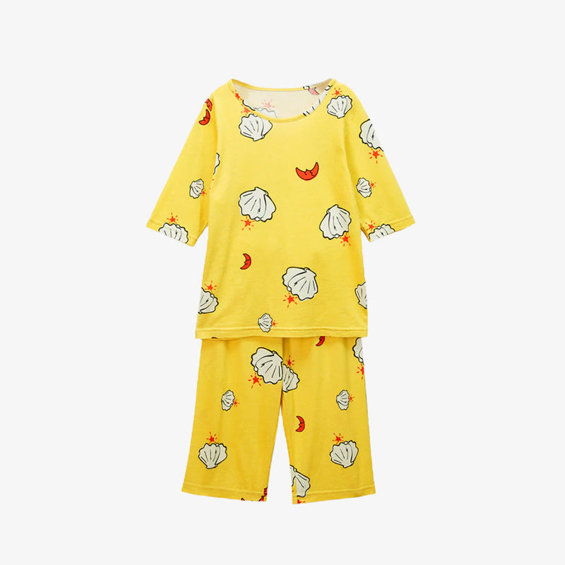 Cartoon Printed Half Cotton Pajamas Set