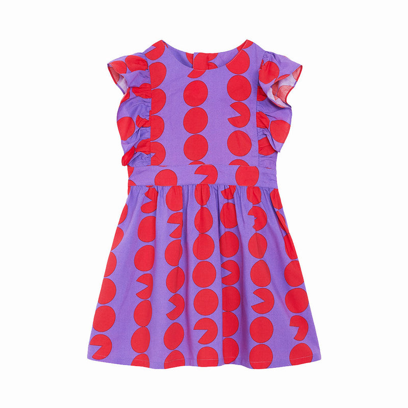 Pac-Man A-line Printed Ruffled Sleeveless Dresses