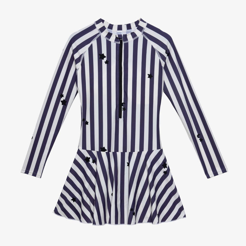 Women Striped Long Sleeved One-piece Swimwear