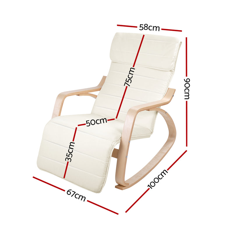 Artiss Fabric Rocking Armchair with Adjustable Footrest - Beige