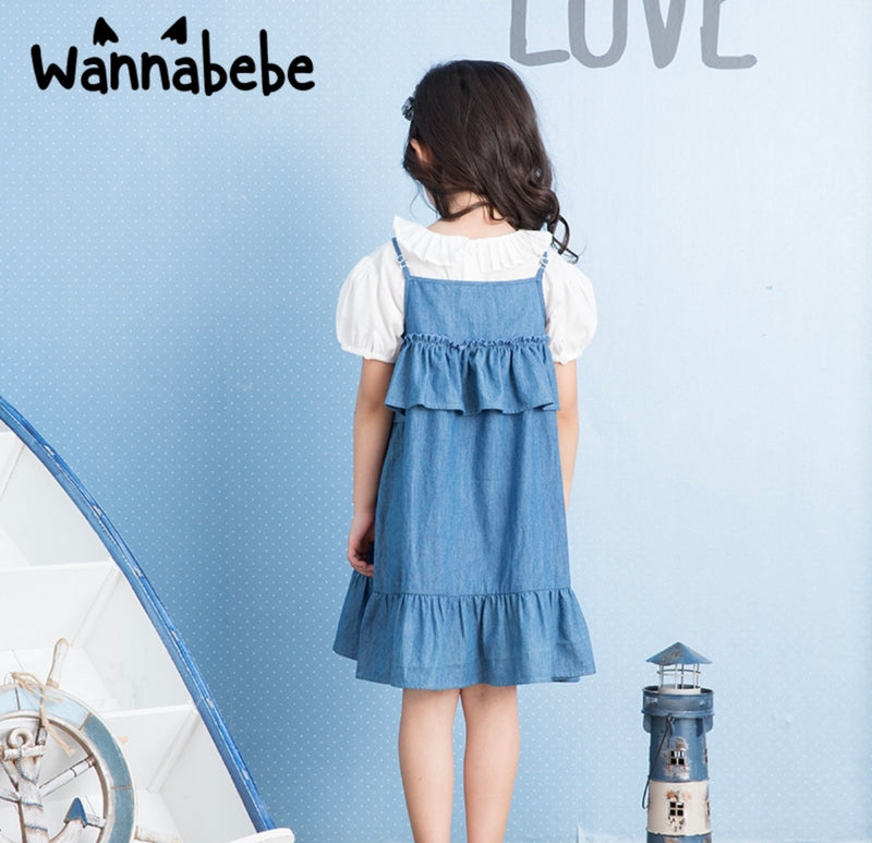 Toddler Girl Denim Wave Design Dress