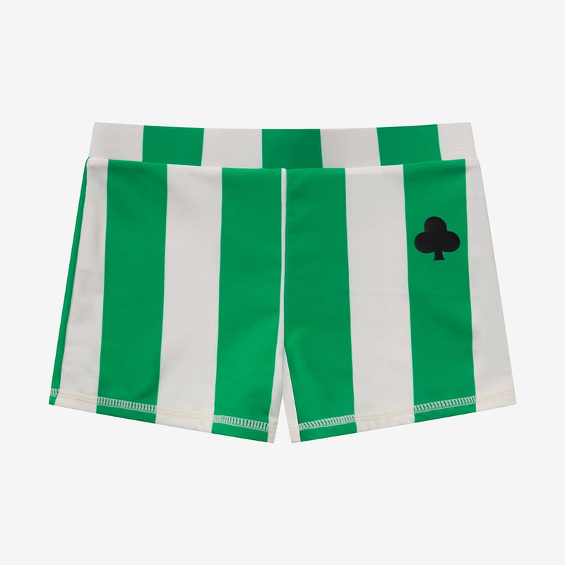 Green Striped Poker Printed Swim Shorts