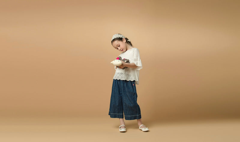 Toddler Girl Dark Denim Extra Wide Comfy Designed Pants