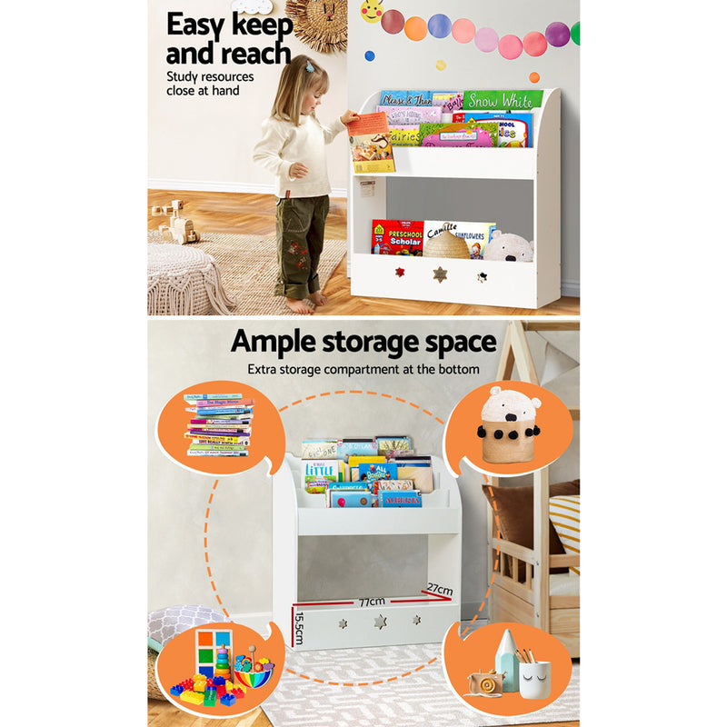 Keezi Kids Bookshelf Children Toy Storage Magazine Rack Organiser Bookcase White