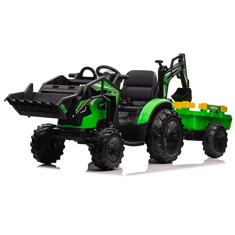Kids Ride On Car 12V Tractor 2 In 1 With Trailer And Excavator