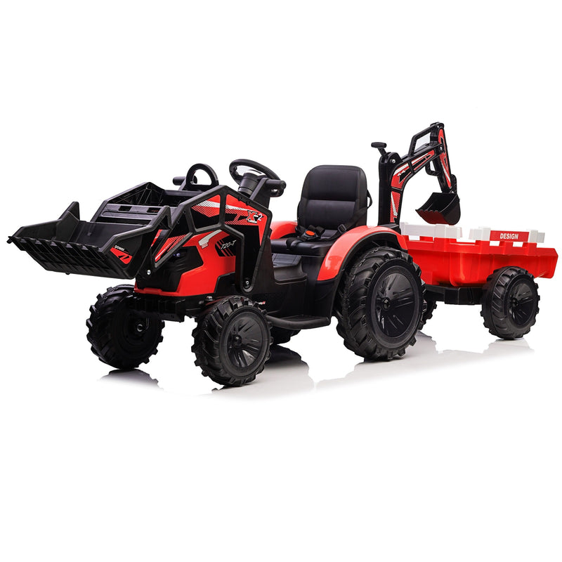 Kids Ride On Car 12V Tractor 2 In 1 With Trailer And Excavator