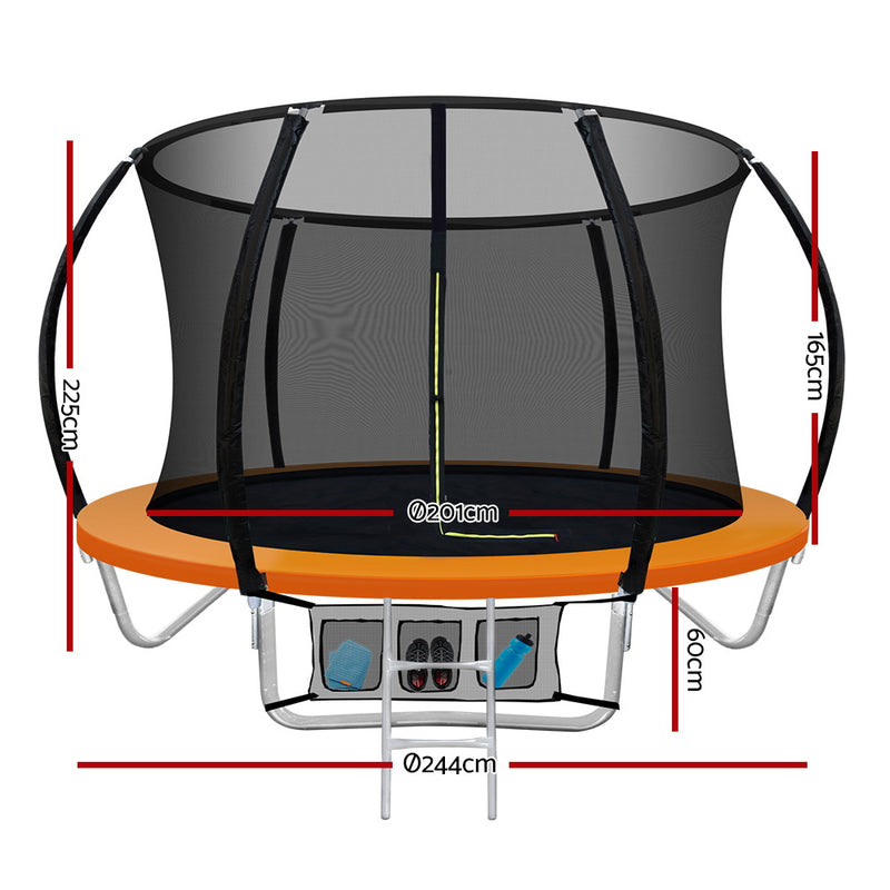 Everfit 8FT Trampoline Round Trampolines Kids Present Gift Enclosure Safety Net Pad Outdoor Orange