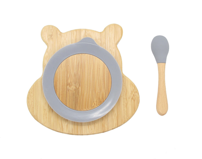 Bamboo Hippo Kids Plate with Suction Cap Base & Spoon