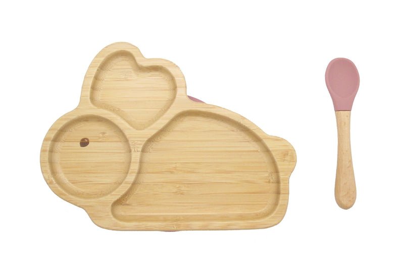 Bamboo Rabbit Kids Plate with Suction Cap Base & Spoon