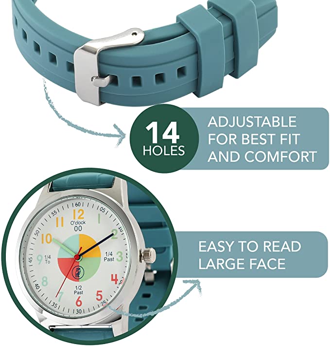 Analog Watches for Kids Telling Time Teaching Tool (Great for Boys and Girls Ages 5-15) - Green