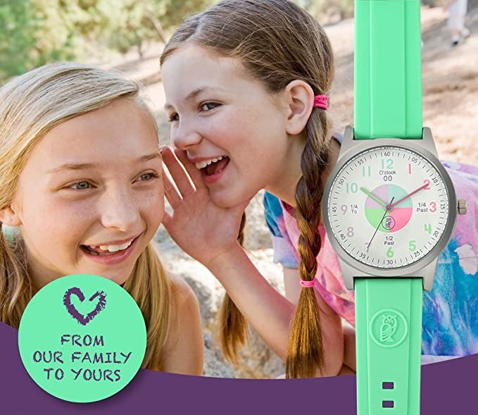Analog Watches for Kids Telling Time Teaching Tool (Great for Boys and Girls Ages 5-15) - Light Green