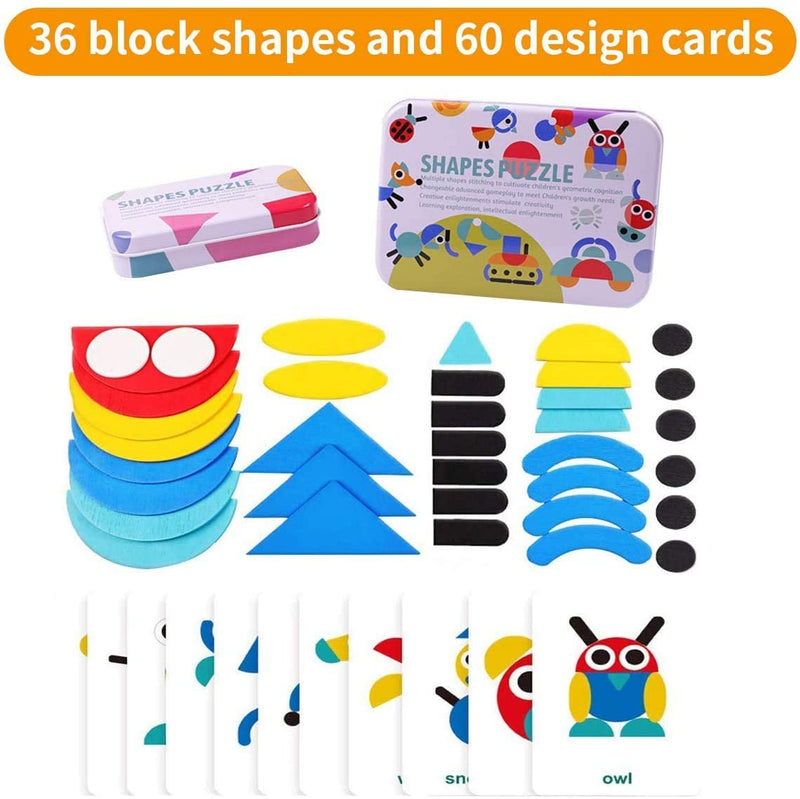 Wooden Pattern Blocks Animals Jigsaw Puzzle for Kids Sorting and Stacking Games Preschool Educational Montessori (Age 2 to 5 Year Old)
