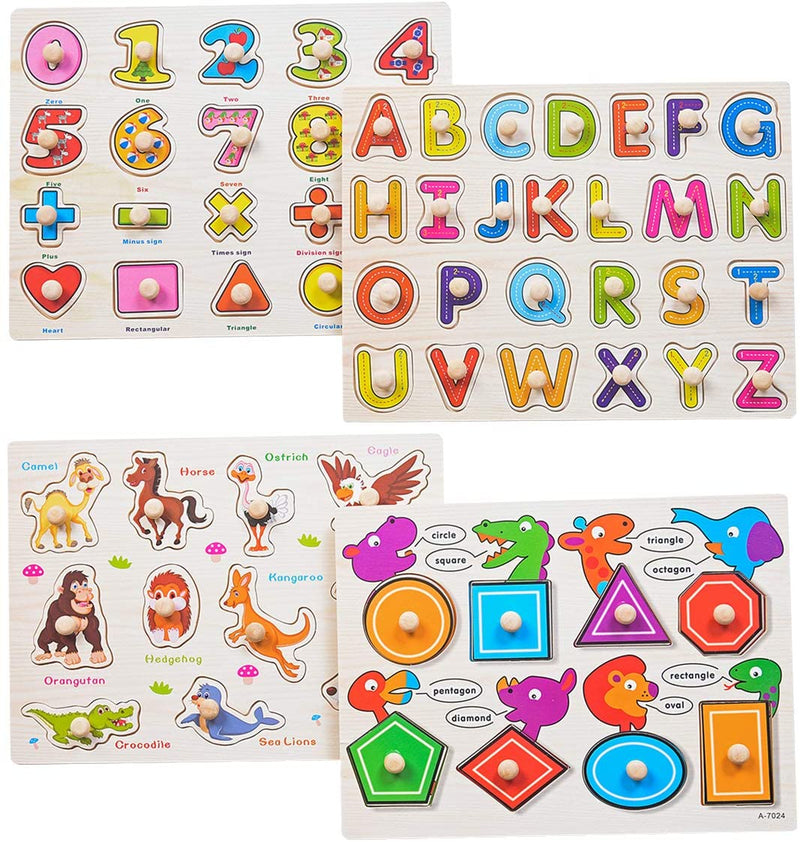 Wooden Alphabet ABC, Numbers and Farm Animals Learning Puzzles Board for Kids Preschool Educational Pegged Puzzles Activity from 3 to 4 years Old