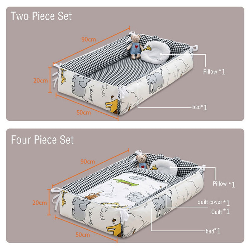 Portable Crib Middle Bed Baby Play Removable Bionic Four PCS Set Cartoon Print