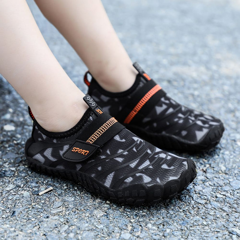 Kids Water Shoes Barefoot Quick Dry Aqua Sports Shoes Boys Girls (Pattern Printed) - Black Size Bigkid US3 = EU34