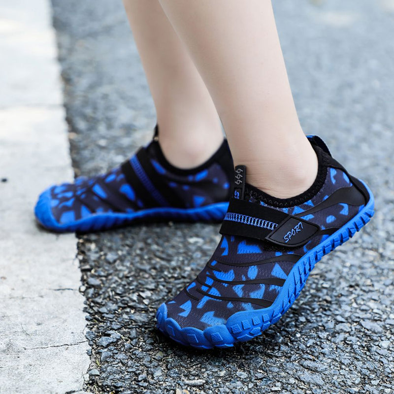 Kids Water Shoes Barefoot Quick Dry Aqua Sports Shoes Boys Girls (Pattern Printed) - Blue Size Bigkid US6.5 = EU38