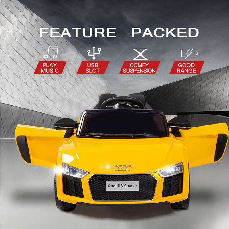 Rovo Kids Kids Ride-On Car Licensed AUDI R8 SPYDER Battery Electric Toy Remote 12V Yellow