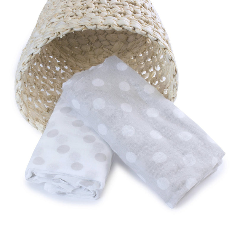 Bubba Blue Grey Polka Dots 2Pk Muslin Wraps 96473