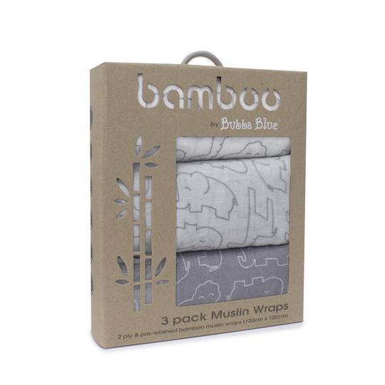 Bubba Blue Ash Grey Safari Bamboo 3pk Muslin Swaddle Wraps BB06592