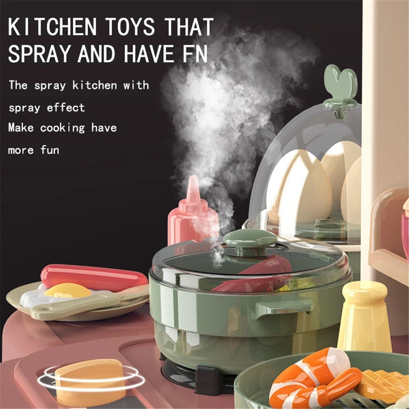 65pcs 93cm Children Kitchen Kitchenware Play Toy Simulation Steam Spray Cooking Set Cookware Tableware Gift Grey Color