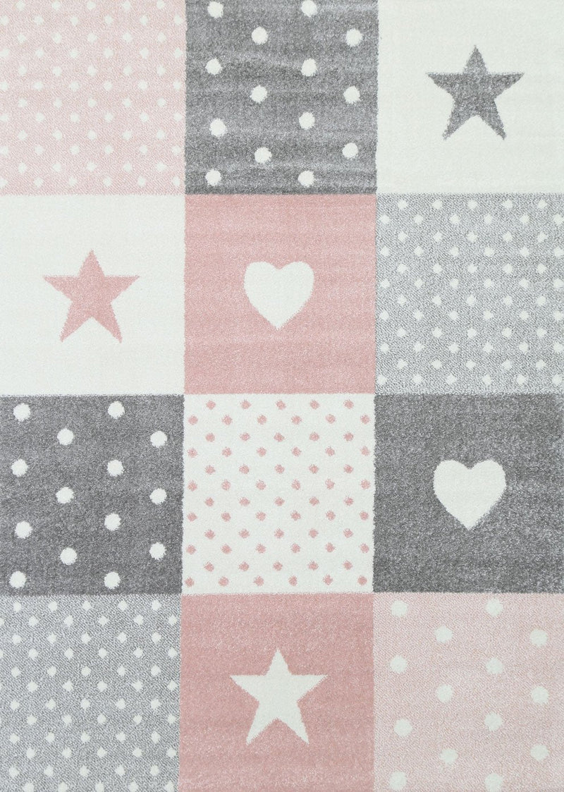 Nova Kids Pink Grey Stars & Hearts Rug 160x230 cm