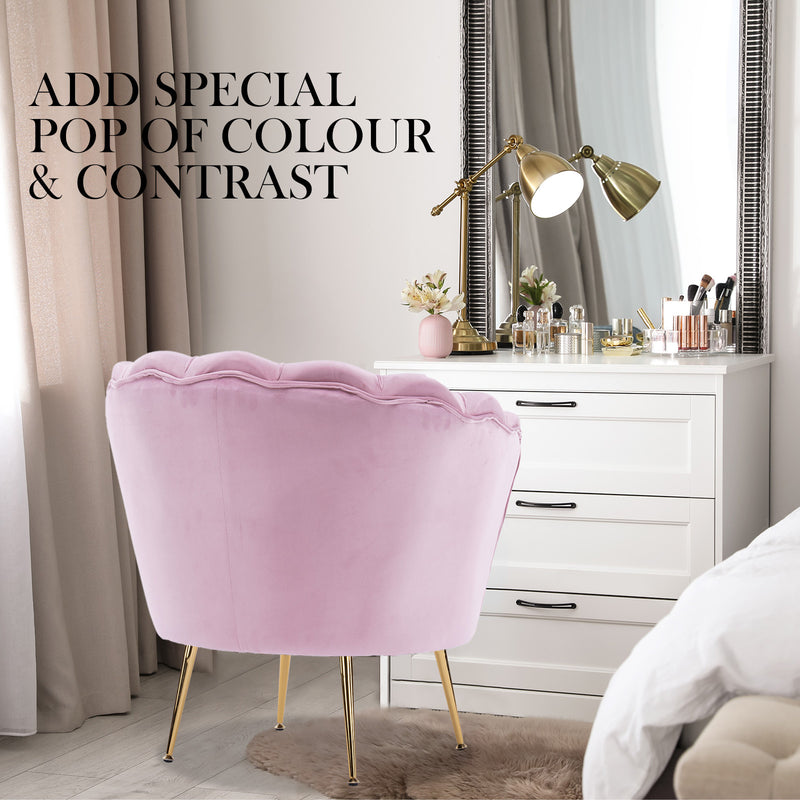 La Bella Shell Scallop Pink Armchair Lounge Chair Accent Velvet