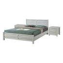 3 Pieces Bedroom Suite Natural Wood Like MDF Structure Queen Size White Ash Colour Bed, Bedside Table
