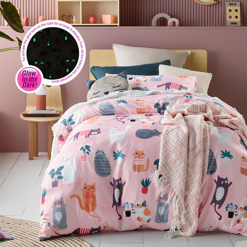 Happy Kids Miaow Glow in the Dark Quilt Cover Set Single