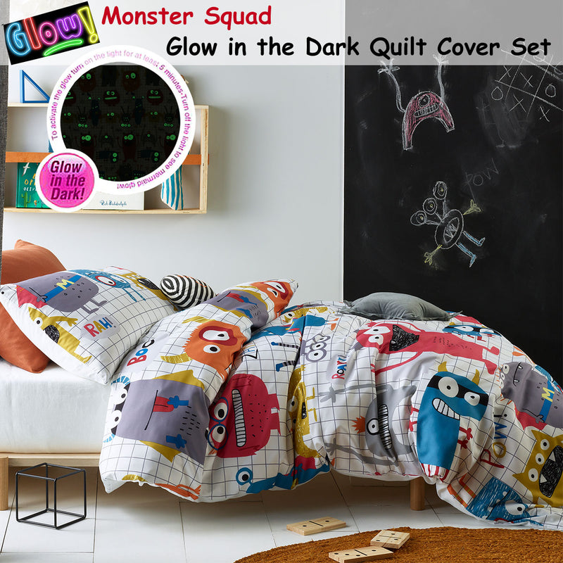 Happy Kids Monster Squad Glow in the Dark Quilt Cover Set Single