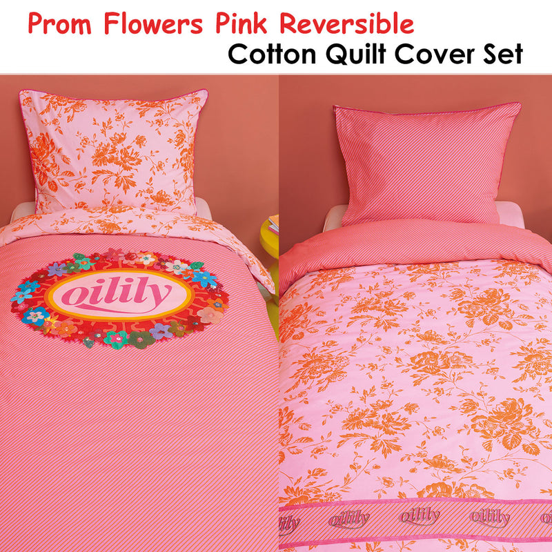 Oilily Prom Flowers Pink Cotton Quilt Cover Set Single