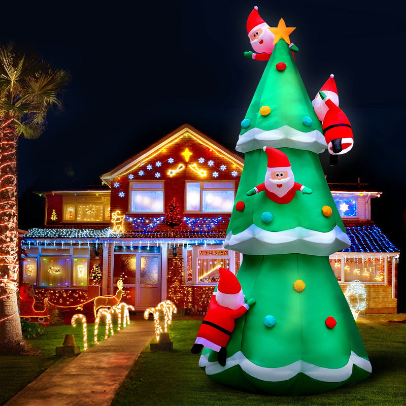 Jingle Jollys Christmas Inflatable Santa Tree 5M Outdoor Xmas Decorations Lights