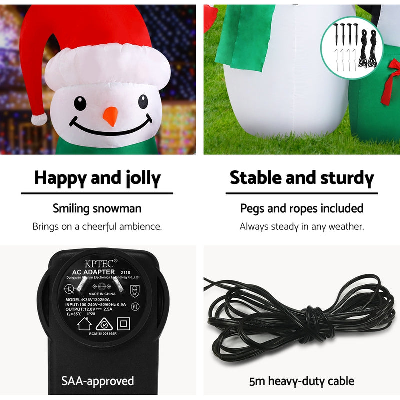 Jingle Jollys Inflatable Christmas 1.8M Snowman LED Lights Outdoor Decorations