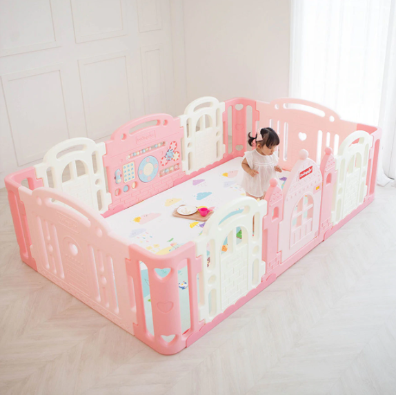 Dwinguler Castle Playpen for Baby - Baby Pink