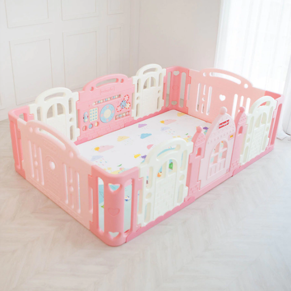 Dwinguler Castle Playpen for Baby - Baby Pink