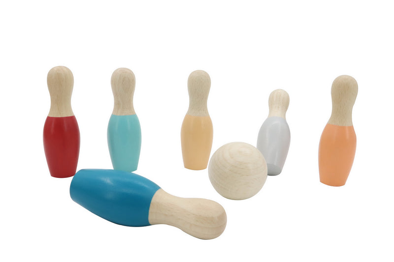 WOODEN BOWLING SET BOTTOM COLOURED